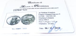Pacoro II Reino de Partía, Drachm de Plata 80-102.