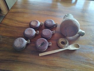 chocolatera de barro cocido y esmaltada