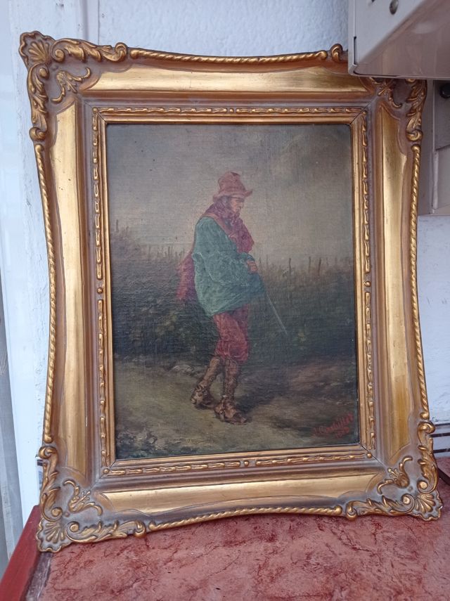 Antiguo cuadro pintura sobre cartón S. XIX