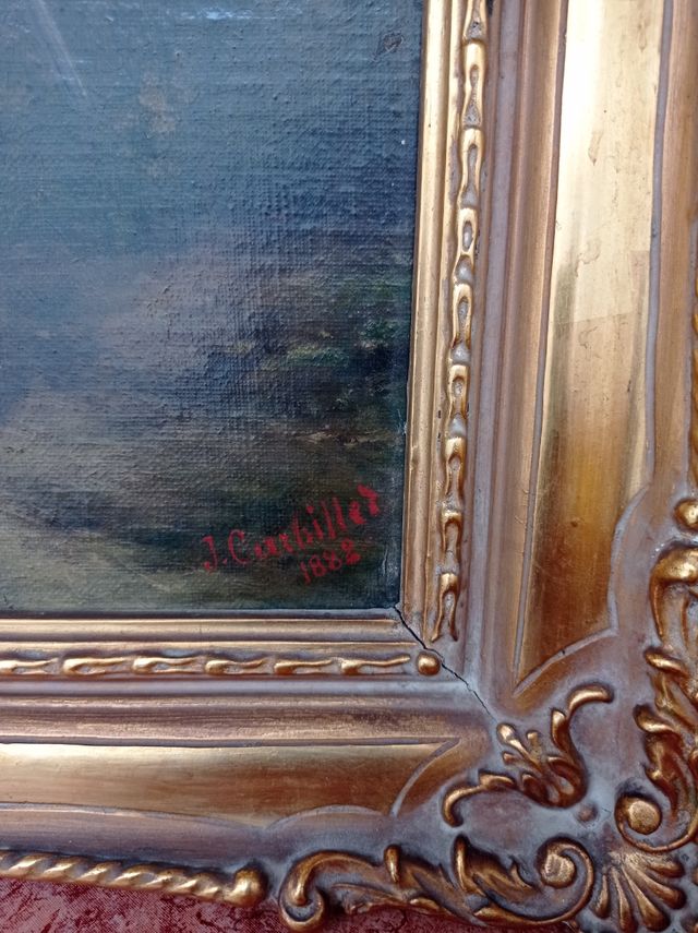 Antiguo cuadro pintura sobre cartón S. XIX