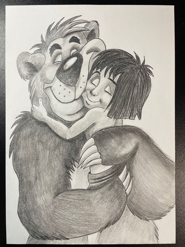 dibujo baloo y mowgli, el libro de la selva