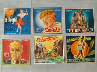 Etiquetas o carteles antiguos de naranja.