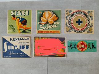 Etiquetas o carteles antiguos de naranja.