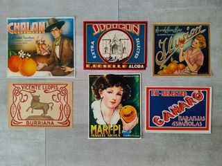 Etiquetas o carteles antiguos de naranja.