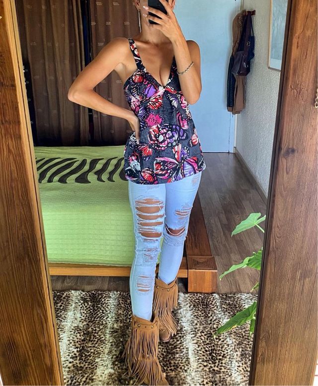 Miss Sixty top de seda estampado mariposas Xs