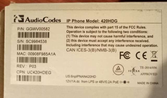 Teléfono IP audiocodes