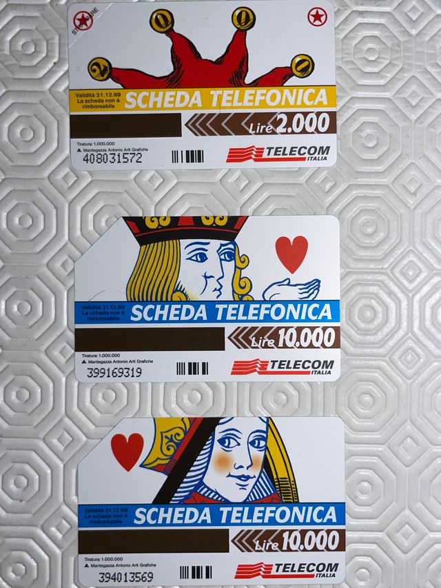 Tris di schede telefoniche "carte da gioco"