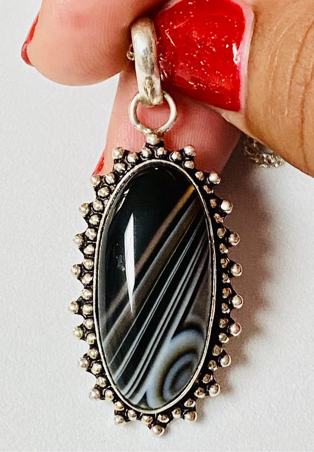 Colgante de Agata onix + cadena en plata ley 925