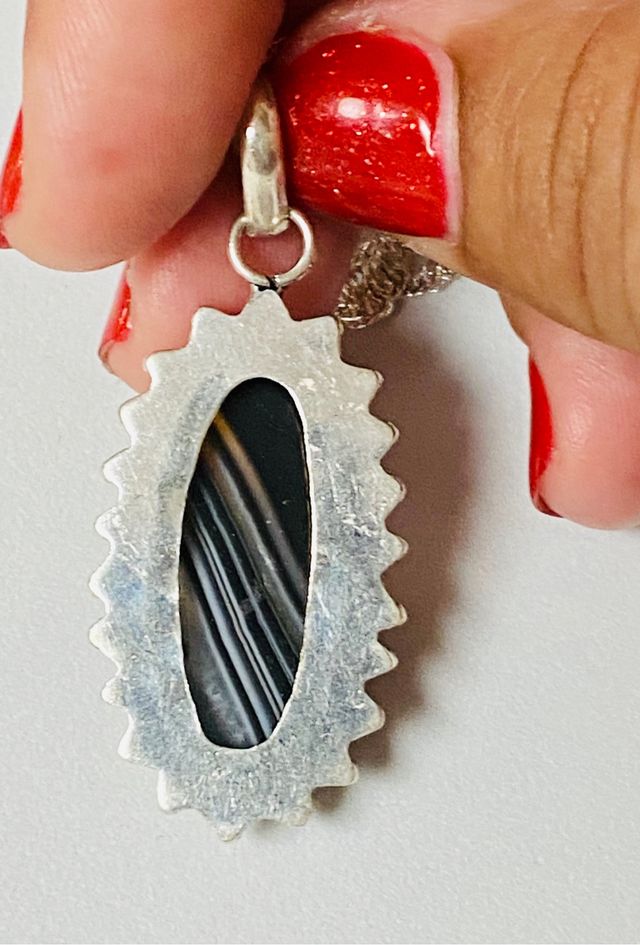 Colgante de Agata onix + cadena en plata ley 925