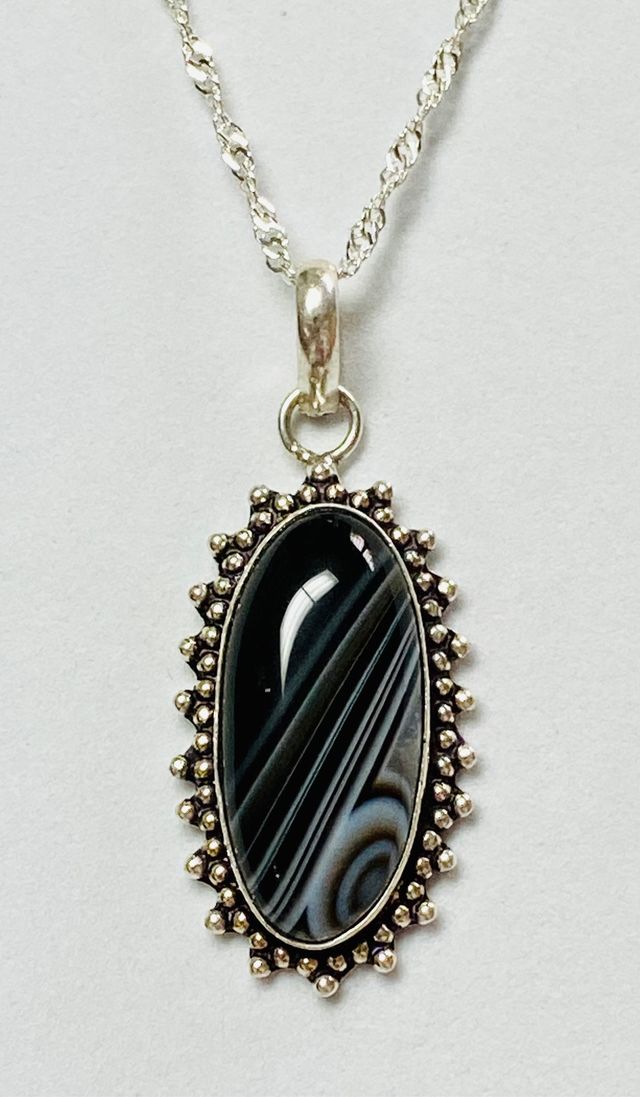 Colgante de Agata onix + cadena en plata ley 925