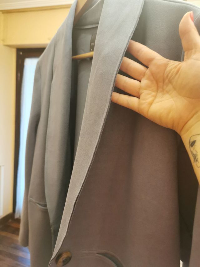 URGENZA!! CAPPOTTO IN PELLE SCAMOSCIATA BLU POLVEROSO