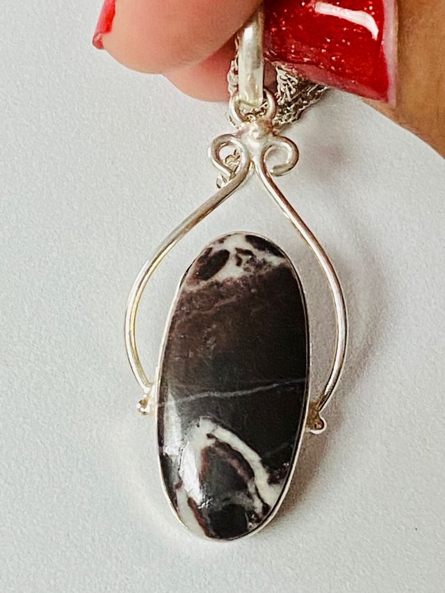 Colgante de jaspe sardonice + cadena plata ley 925