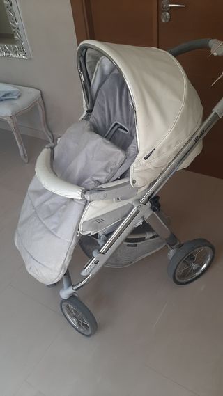 Carro bebecar polipiel blanco y gris