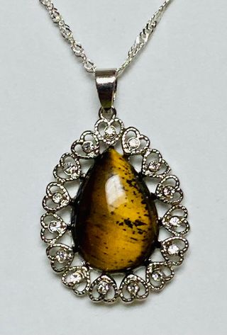 Colgante ojo de tigre y cadena en acero inoxidable