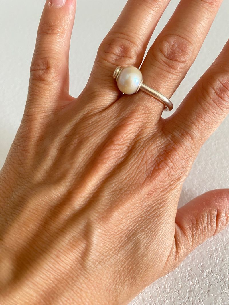 Perla Anello Rosa Trollbeads Anello Petali Di Perla Bianca