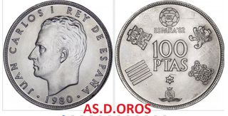 100 PESETAS ESPAÑA MUNDIAL 82 BRILLOPLATA 17 GRA,