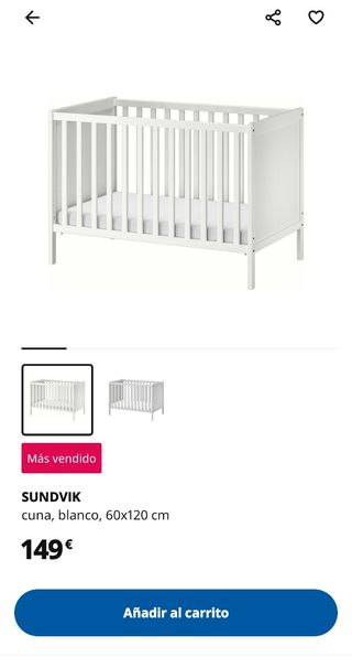 Cuna cama ikea+colchón+funda protección 