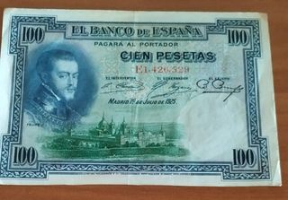 Billete de cien pesetas del año 1925 de Felipe ll