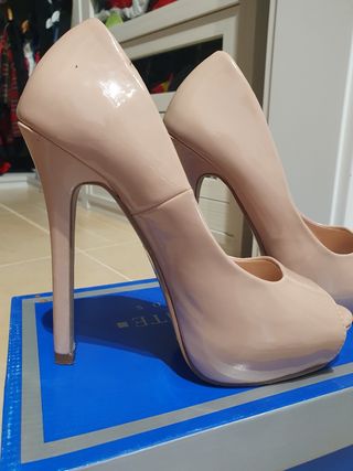 zapatos tacon alto con plataforma Peep Toe Nude