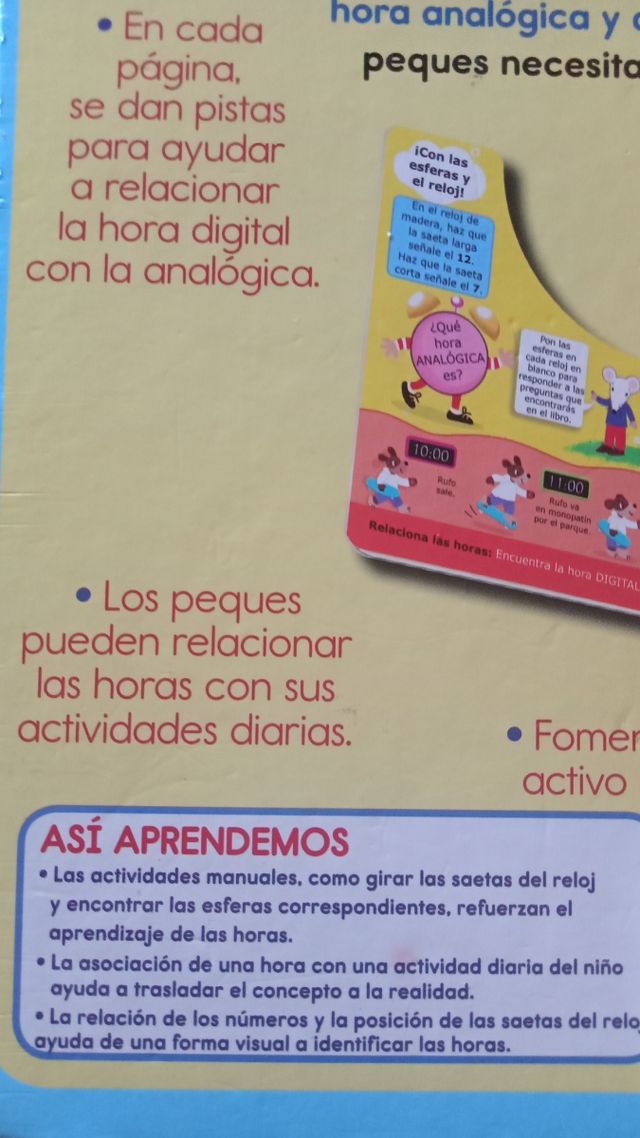 Libro ¿Qué hora es?Reloj Madera Grande como Nuevo!