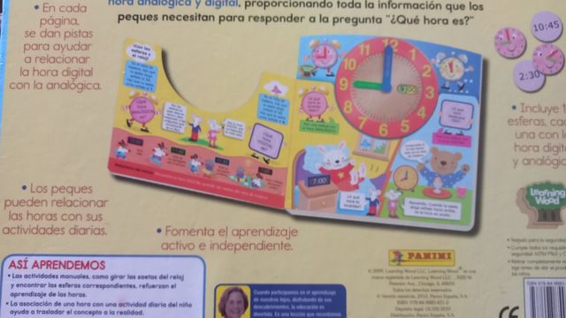 Libro ¿Qué hora es?Reloj Madera Grande como Nuevo!