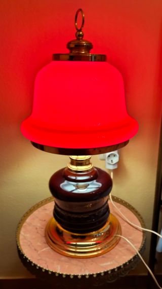 ANTIGUA LAMPARA DE LATON Y OPALINA