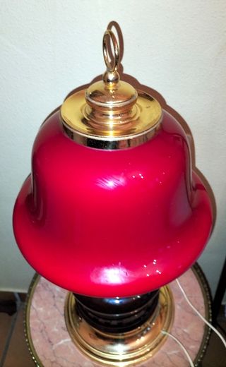 ANTIGUA LAMPARA DE LATON Y OPALINA