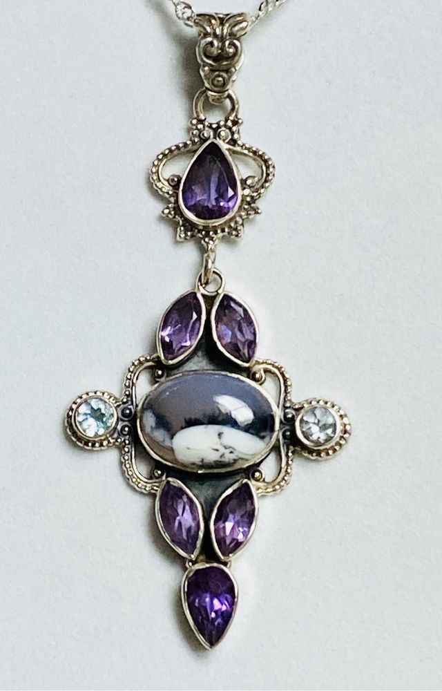 Colgante amatistas y agata y cadena plata ley 925