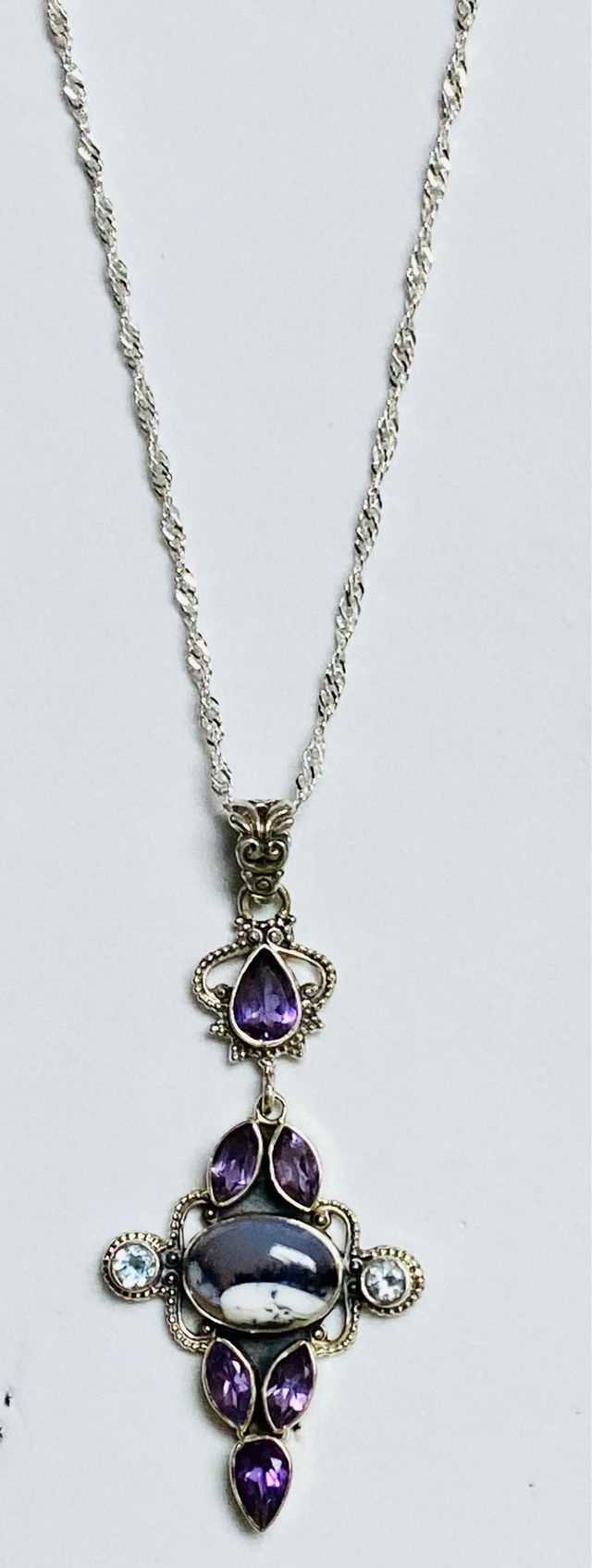 Colgante amatistas y agata y cadena plata ley 925