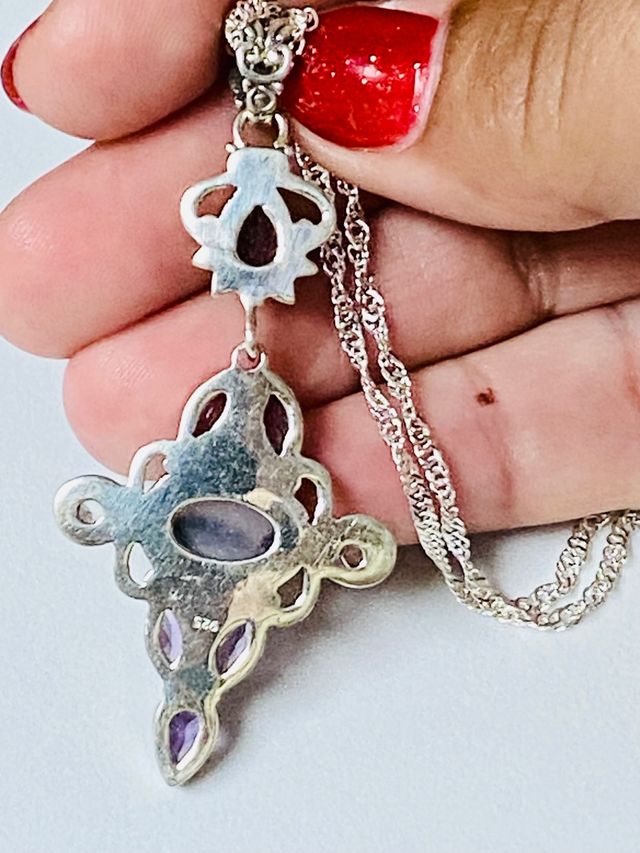 Colgante amatistas y agata y cadena plata ley 925