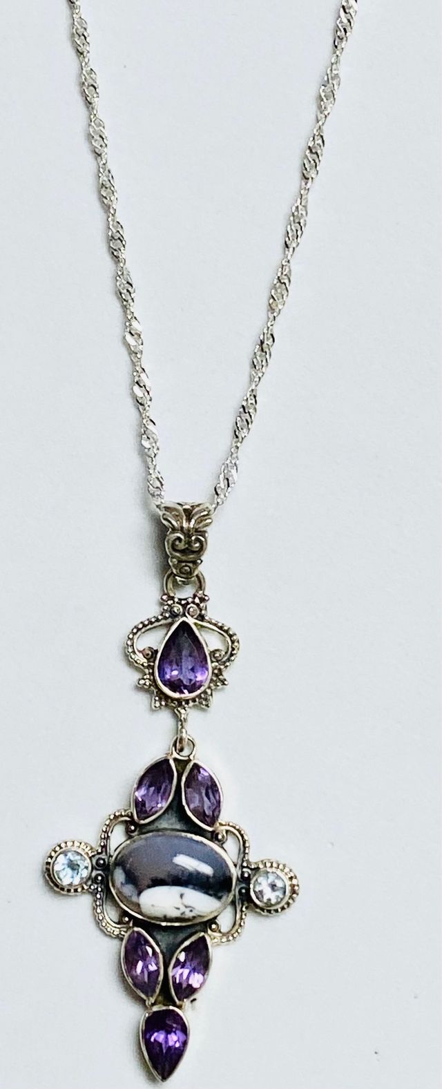 Colgante amatistas y agata y cadena plata ley 925