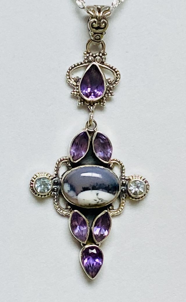 Colgante amatistas y agata y cadena plata ley 925