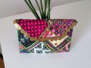 Bolso étnico tipo cartera, 30x20cm