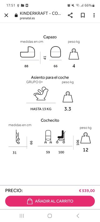 Capazo/silla paseo kinderkraft 2 n 1