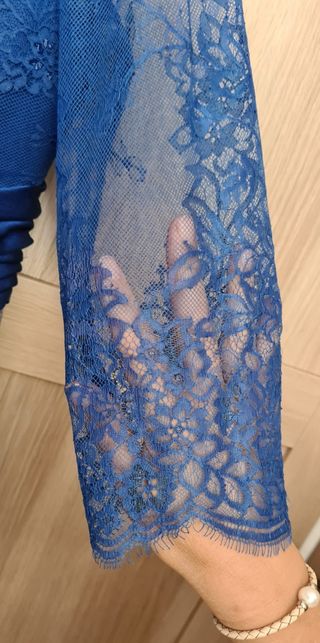 Vestido largo encaje + tocado hecho a mano