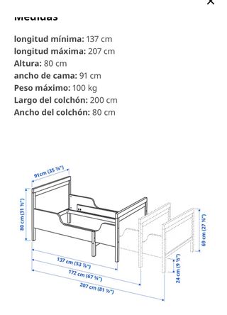 Cama Ikea laca blanca .Colchón opcional 50€