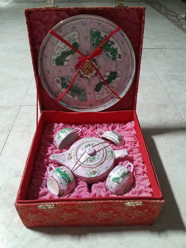 Caja de Té de porcelana china color Rosa