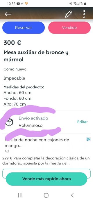 Mesa auxiliar de bronce y mármol 