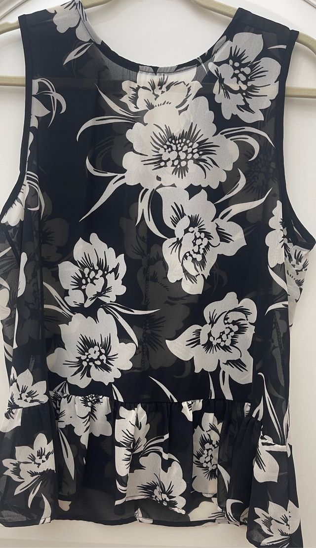 Blusa senza maniche nera a fiori tg S
