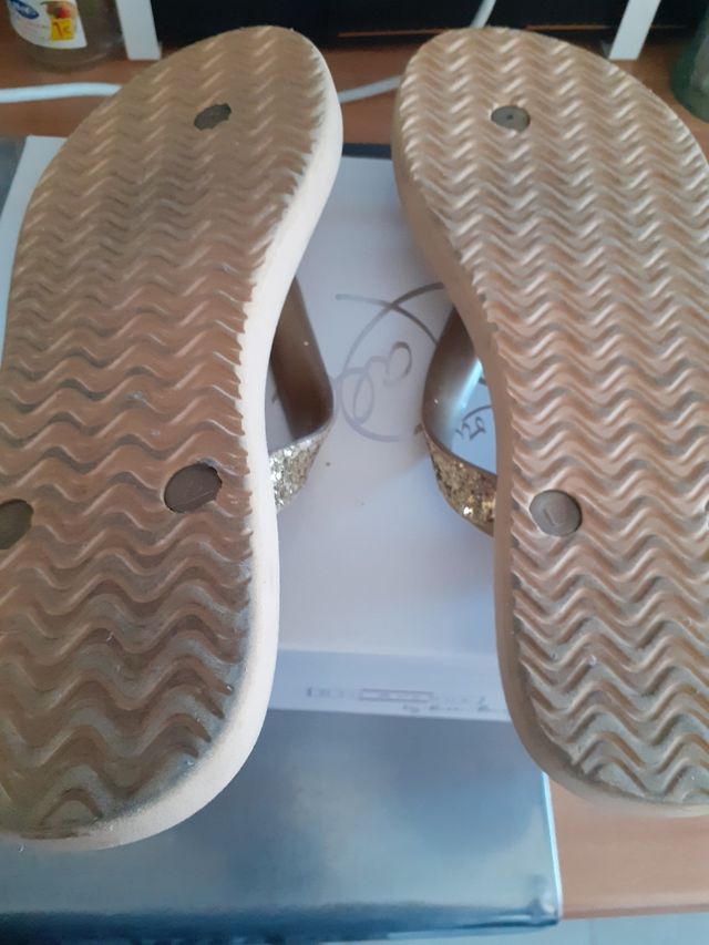 Chanclas doradas y plateada