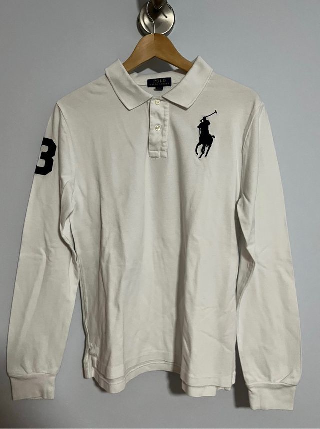 Polo manga larga color  blanco -T.XL niño 18-20
