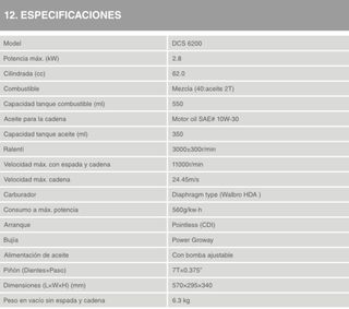 Motosierra DUCATI DCS 6200 62cc/3kw/4hp/50cm/20"