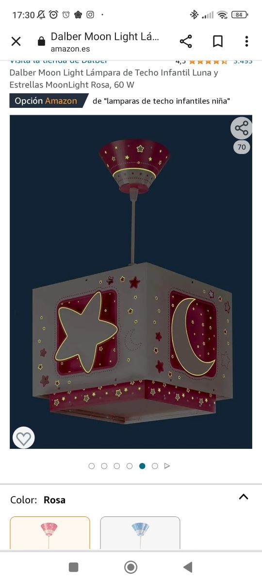 Lámpara infantil blanca y rosa