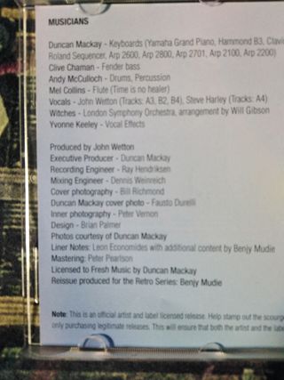 DUNCAN MACKAY Score CD 1976 John WETTON Prog 70s