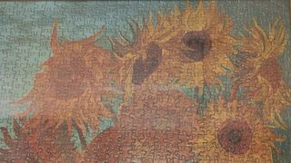 Lote cuadro jarrón con flores estilo puzle grande