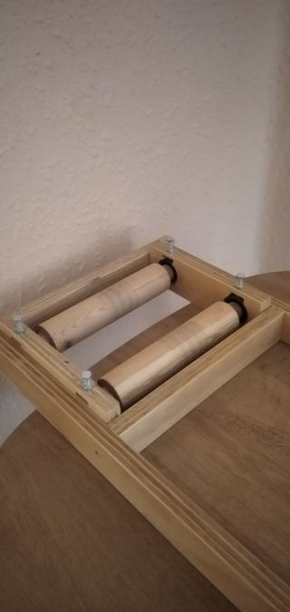 Rodillo de bicicleta artesanal.