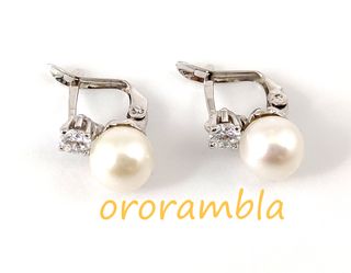 Pendientes oro blanco 18k y perla