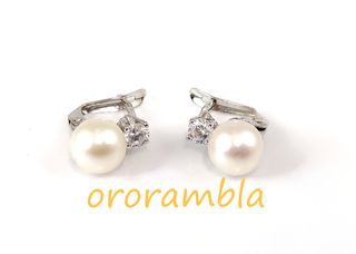 Pendientes oro blanco 18k y perla