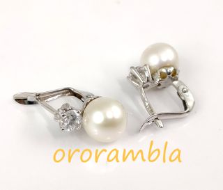Pendientes oro blanco 18k y perla