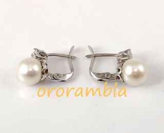 Pendientes oro blanco 18k y perla